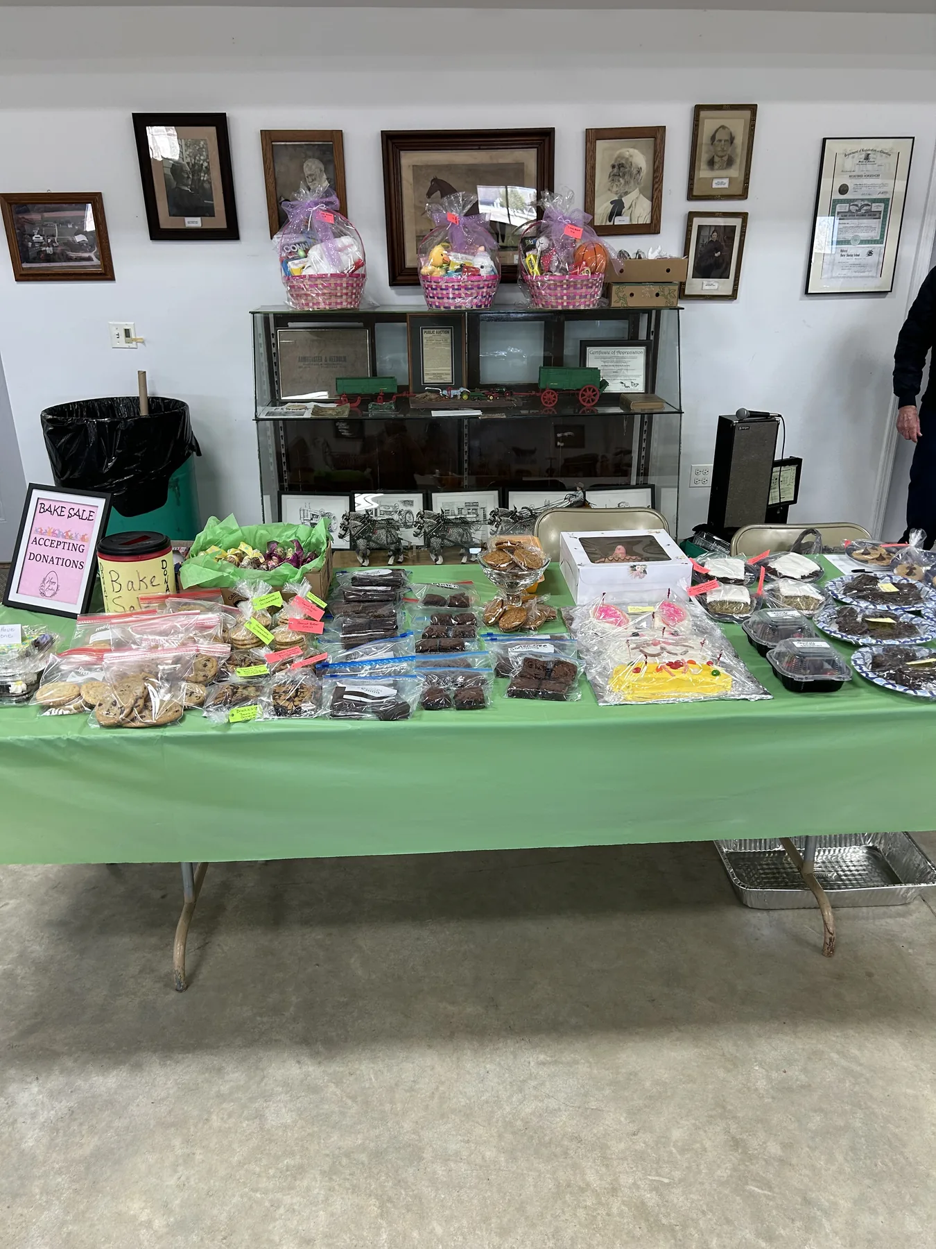 Bake sale treats and raffle baskets at the Easter event